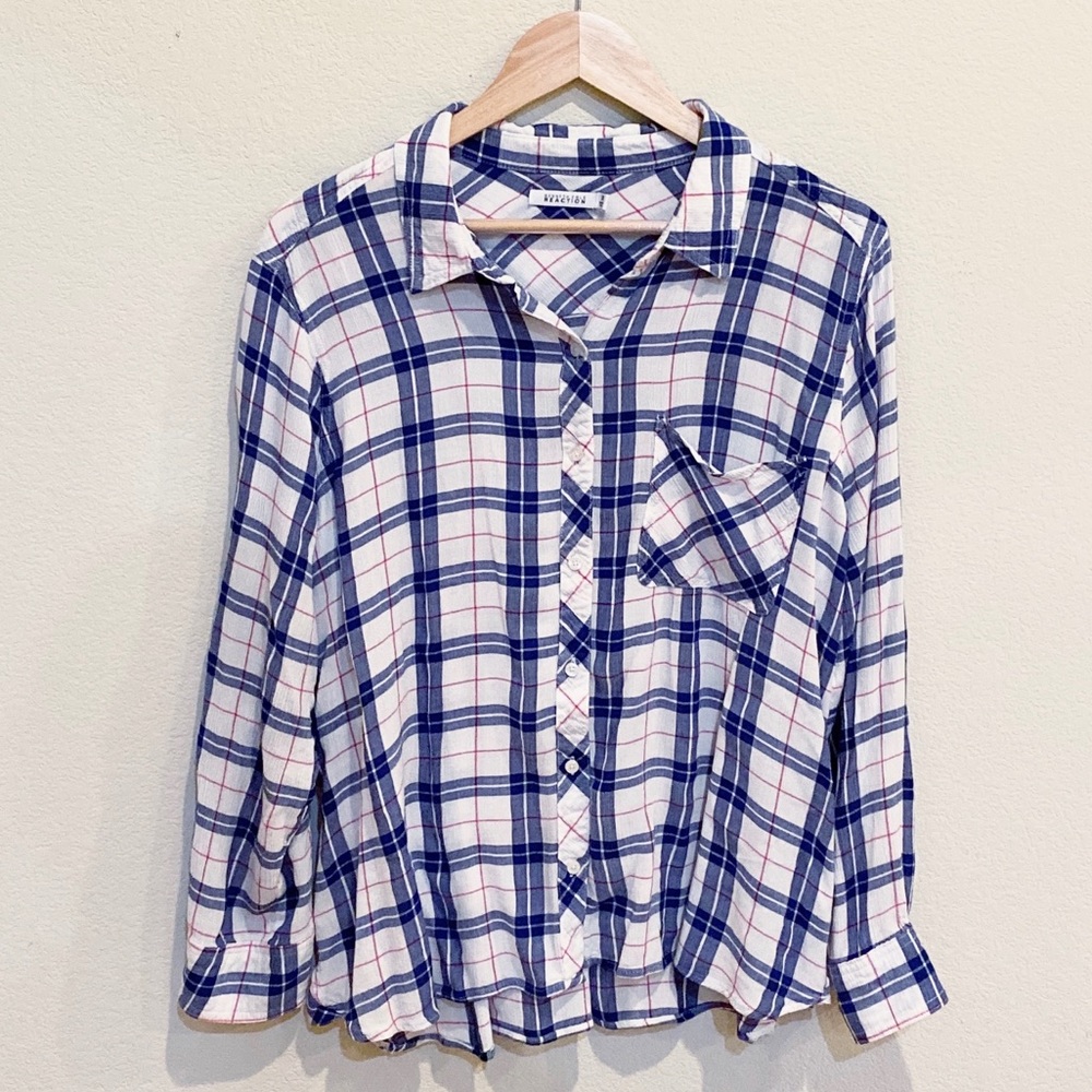 Kenneth Cole Reaction Plaid Button Down Top